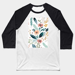 Floral Garden Botanical Print with Spring Flowers and Leaves Baseball T-Shirt